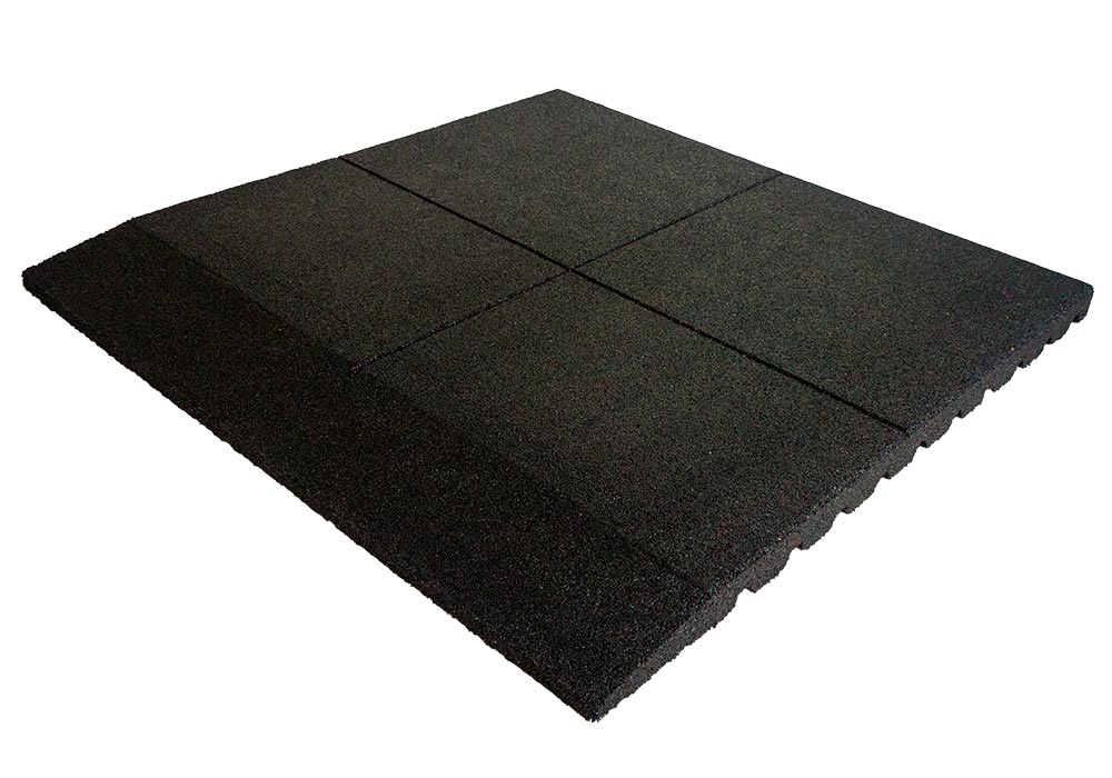 24 Losas de Caucho Kidplay 100 x 100 x 5 cm Negras + 6 Losas Biseladas